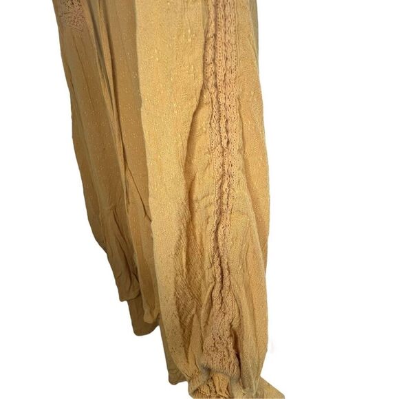 American Eagle Mustard Yellow Crochet Long Sleeve Blouse With Tassels - Picture 3 of 6